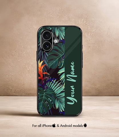 Floral Leaves Customized NAME Printed Premium Glossy Phone Case