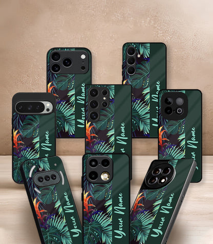 Floral Leaves Customized NAME Printed Premium Glossy Phone Case