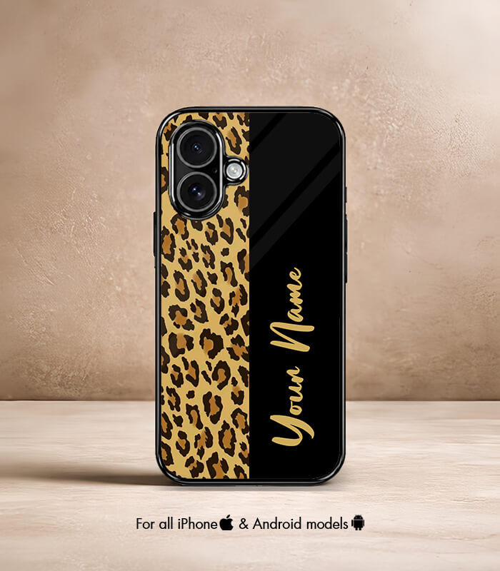 leopard pattern customized name printed premium glossy phone case
