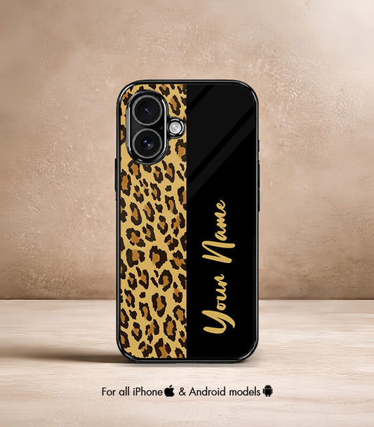 Leopard Pattern Customized NAME Printed Premium Glossy Phone Case
