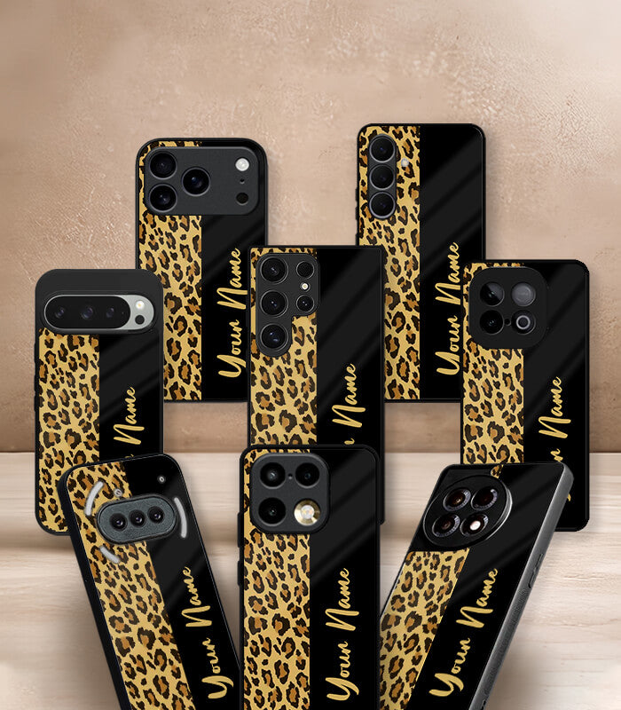leopard pattern customized name printed premium glossy phone case