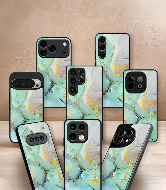 marble pattern customized name printed premium glossy phone case