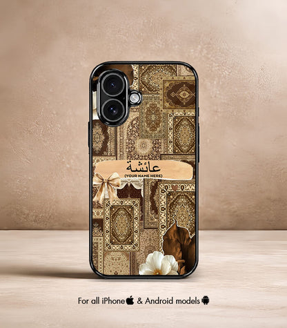 Floral Persian Carpet x Arabic Name Printed Premium Glossy Phone Case