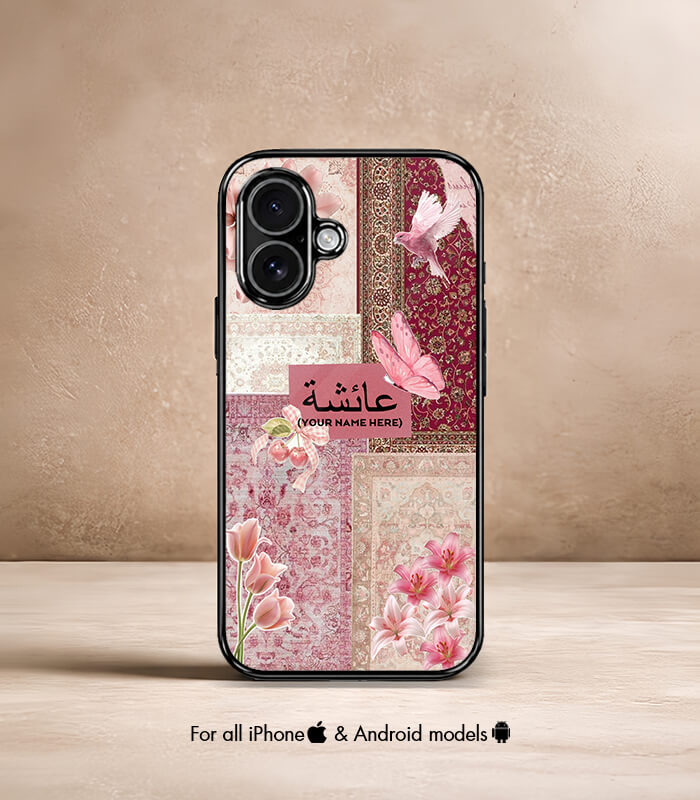 pink persian carpet x arabic name printed premium glossy phone case