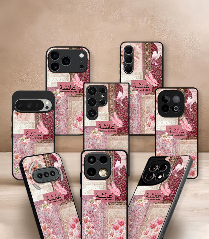 pink persian carpet x arabic name printed premium glossy phone case