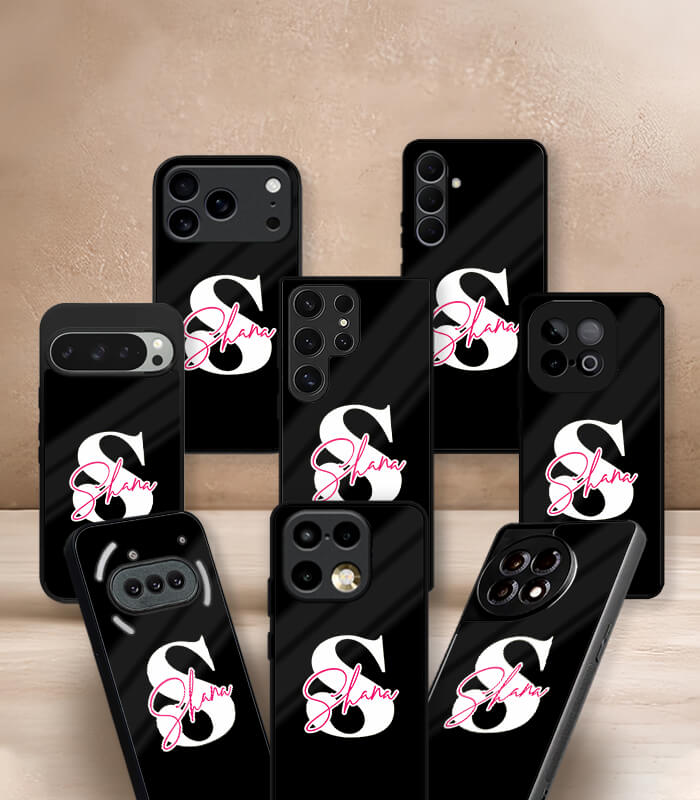 name x letter black customized name printed premium glossy phone case