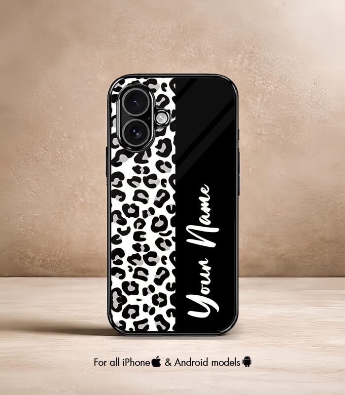 leopard pattern customized name printed premium glossy phone case