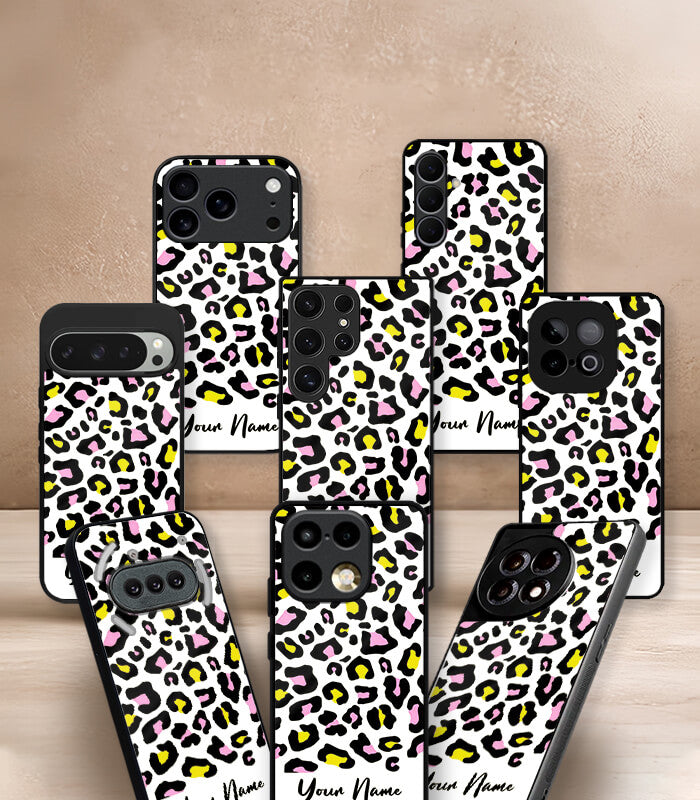 aesthetic leopard pattern customized name printed premium glossy phone case
