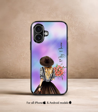 Aesthetic Girl Customized NAME Printed Premium Glossy Phone Case