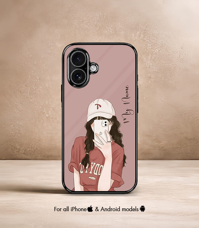 selfie vector girl customized name printed premium glossy phone case