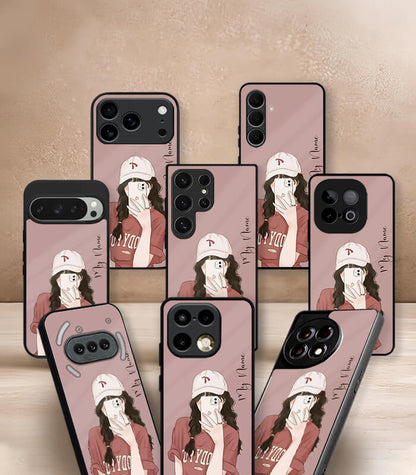 Selfie Vector Girl Customized NAME Printed Premium Glossy Phone Case