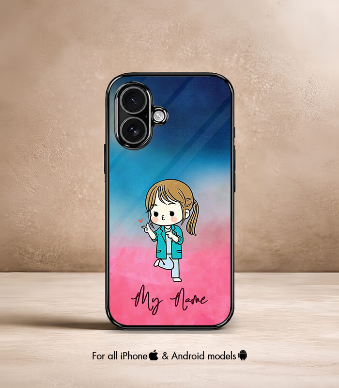 cute girl customized name printed premium glossy phone case