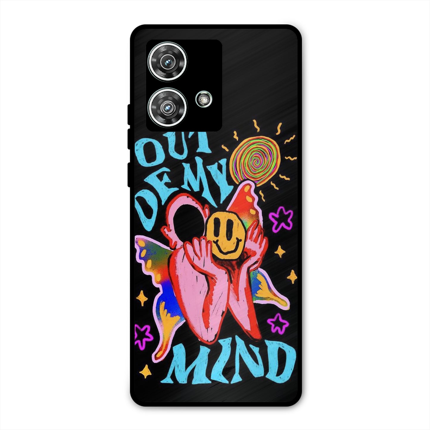 OUT OF MIND PSYCH FLORAL BLACK METAL COVER FOR MOTOROLA EDGE 40 NEO