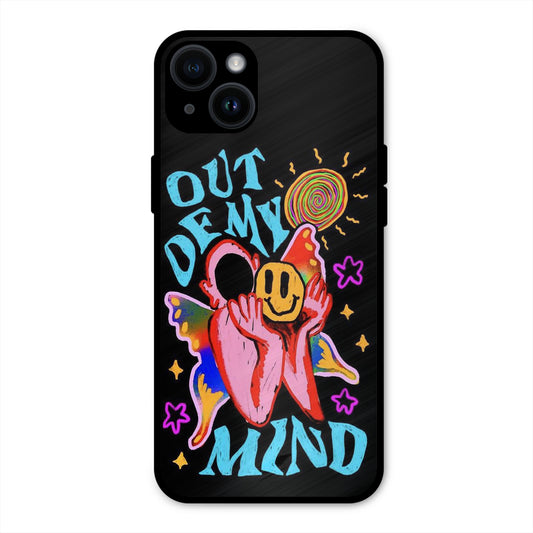 OUT OF MIND PSYCH FLORAL BLACK NEW METAL COVER FOR IPHONE 14 PLUS