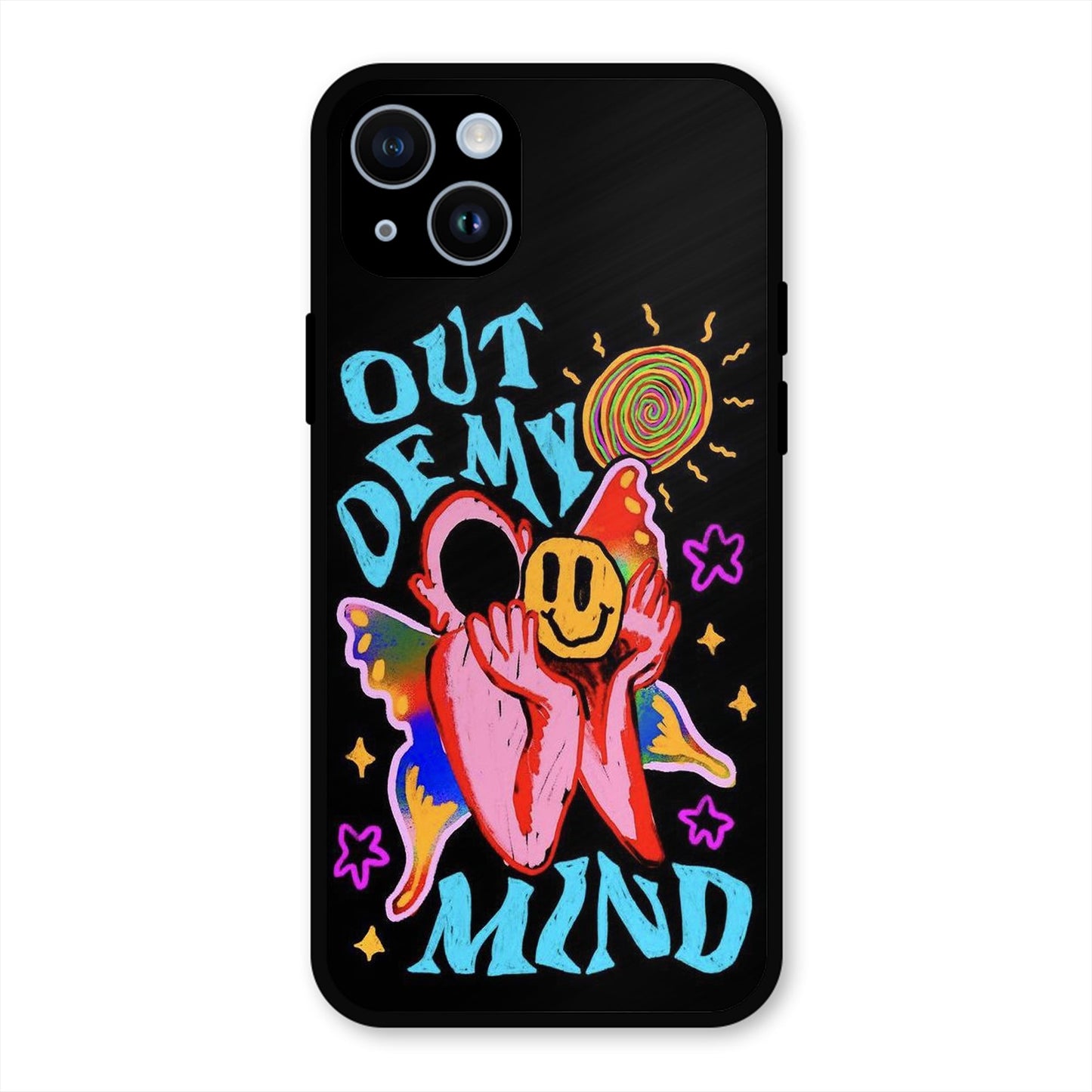 OUT OF MIND PSYCH FLORAL BLACK PREMIUM GLOSSY PHONECASE FOR IPHONE 14