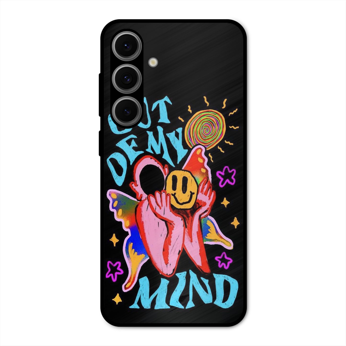 OUT OF MIND PSYCH FLORAL BLACK PREMIUM GLOSSY PHONECASE FOR S24 FE