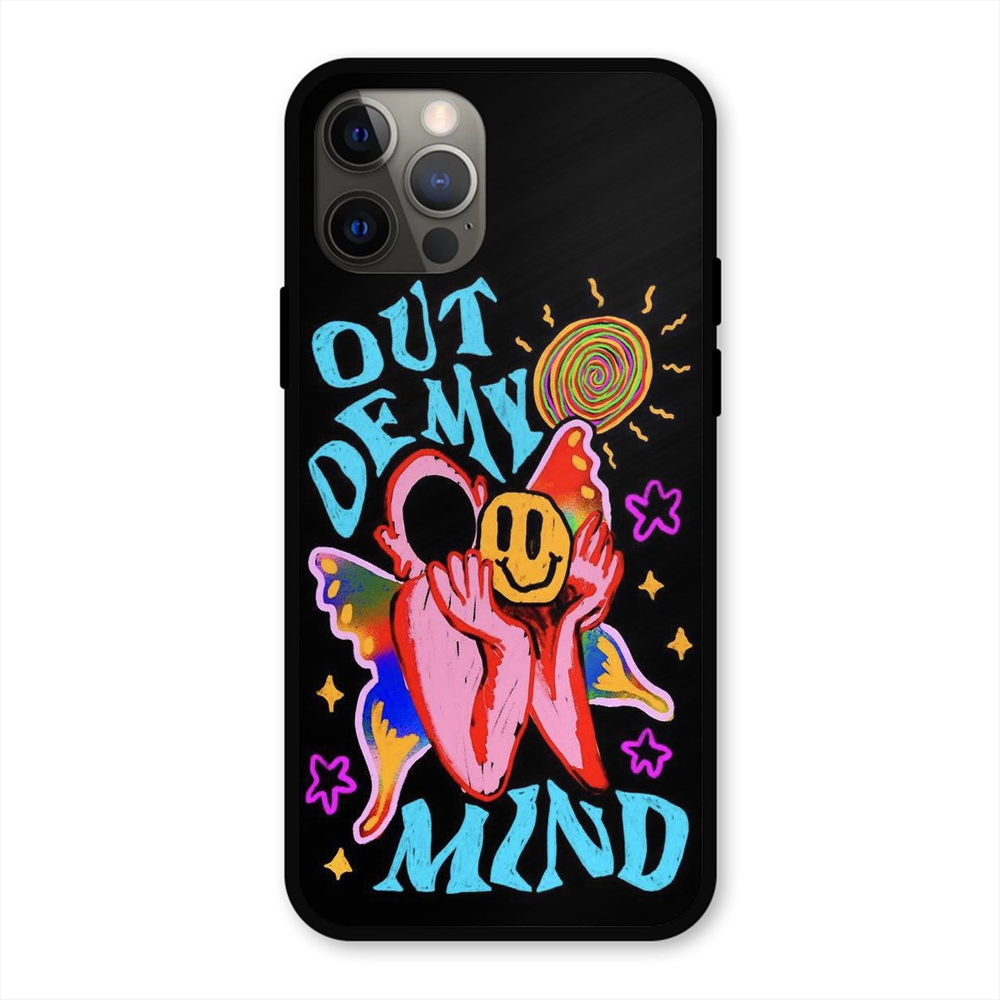 OUT OF MIND PSYCH FLORAL BLACK PREMIUM GLOSSY PHONECASE FOR IPHONE 12 Pro