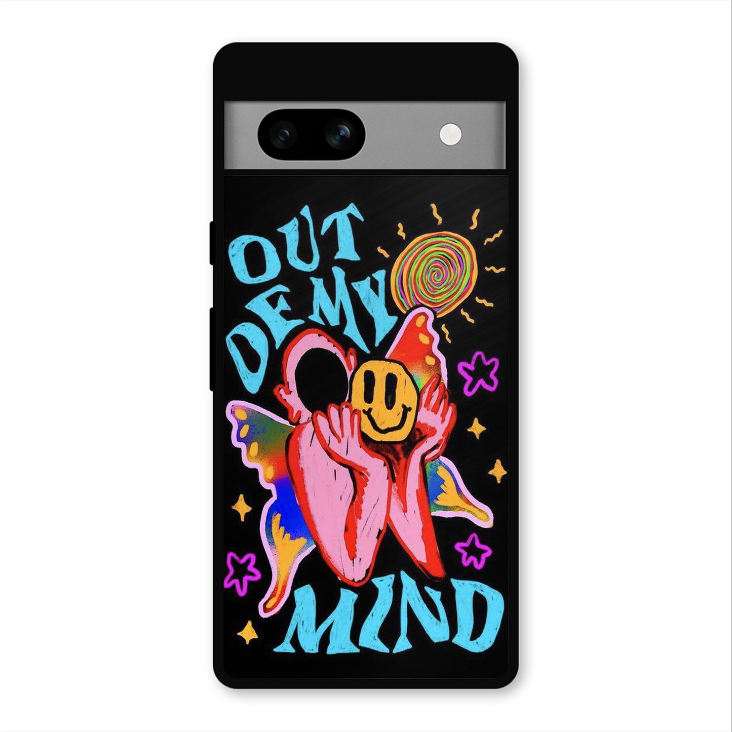 OUT OF MIND PSYCH FLORAL BLACK NEW METAL COVER FOR PIXEL 7A