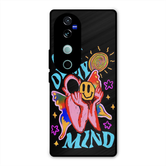 OUT OF MIND PSYCH FLORAL BLACK NEW METAL COVER FOR VIVO V40 PRO