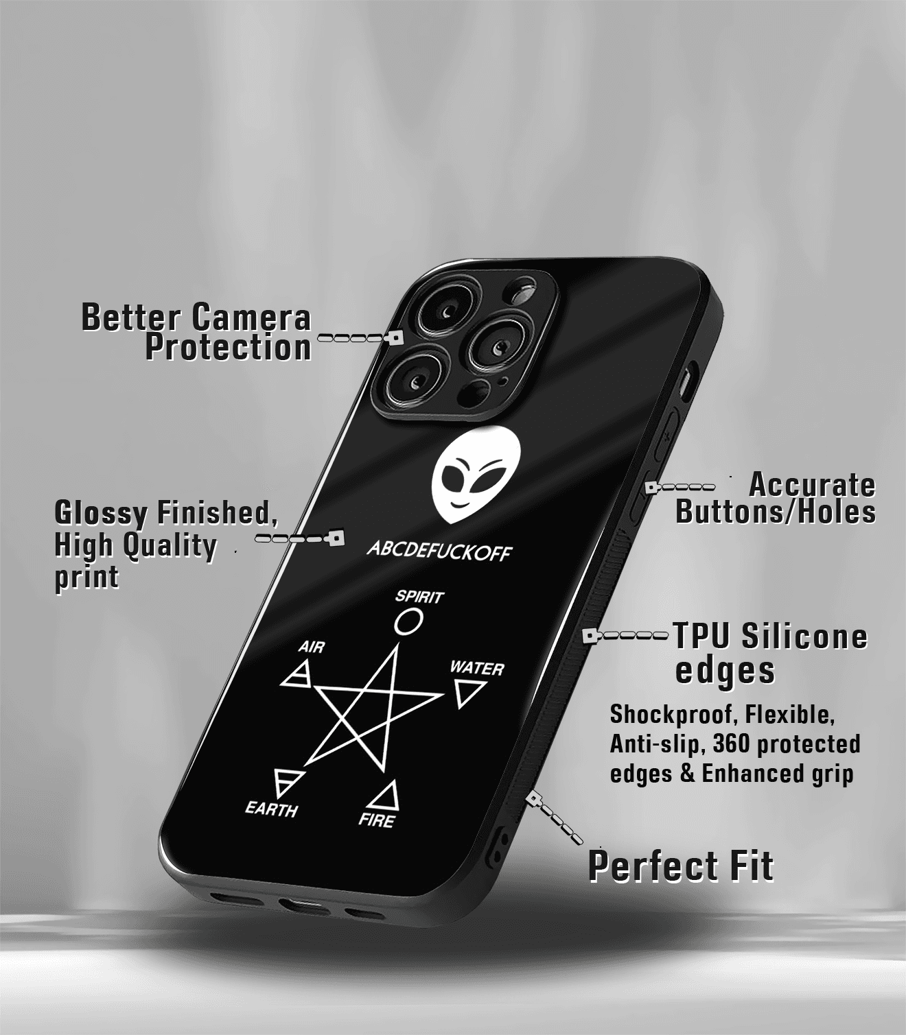 abcdefuckoff black psych trippy premium glossy case