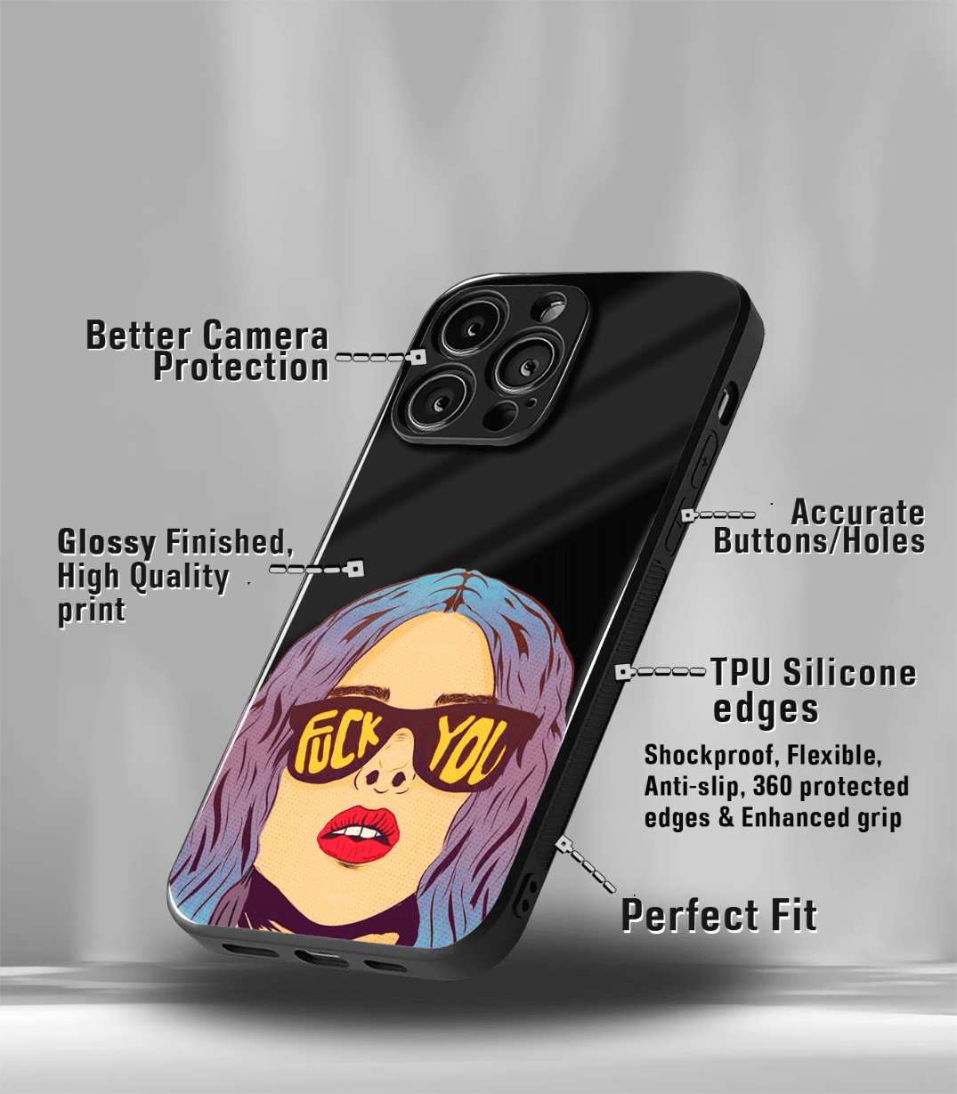 fuck you face psych trippy premium glossy case.