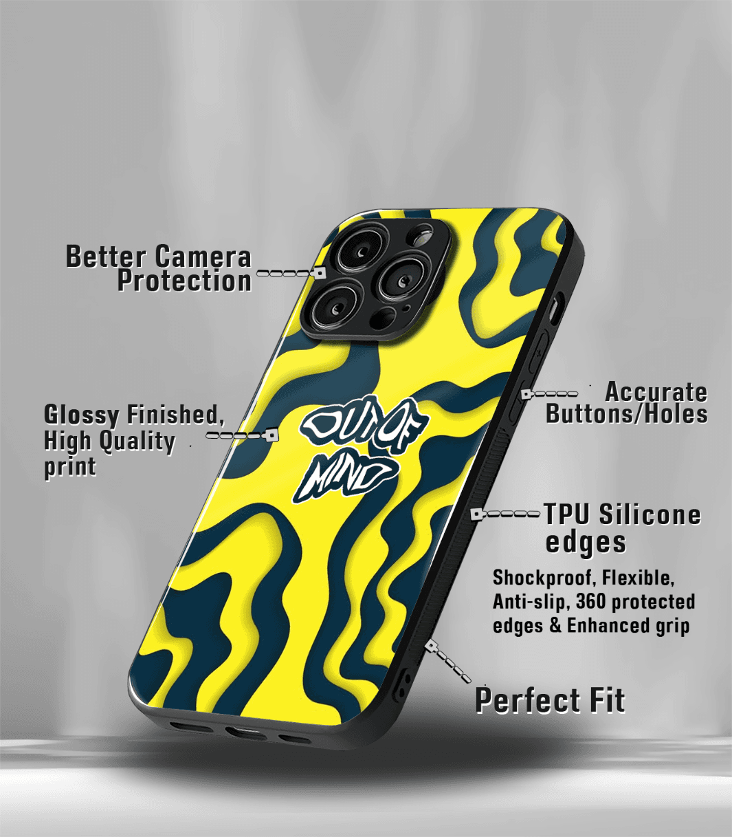 out of mind yellow psych trippy premium glossy case.
