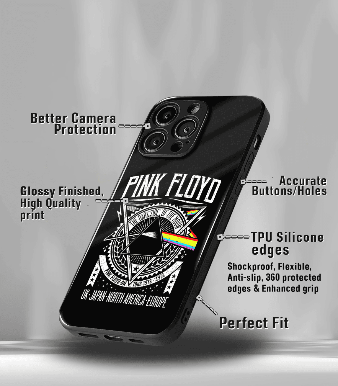 pink floyd black psych trippy premium glossy case.
