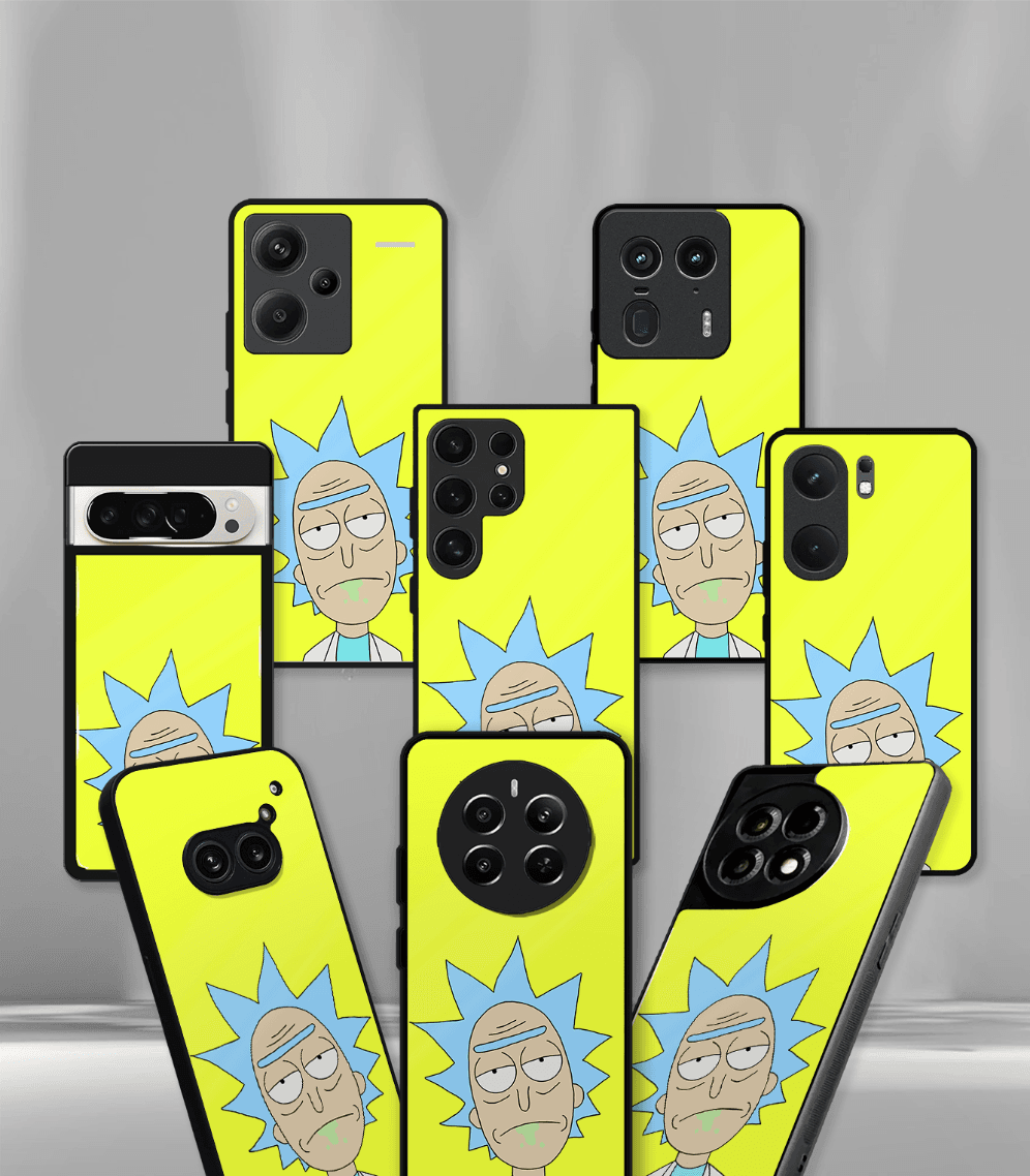 yellow rick & morty face trippy premium glossy case.