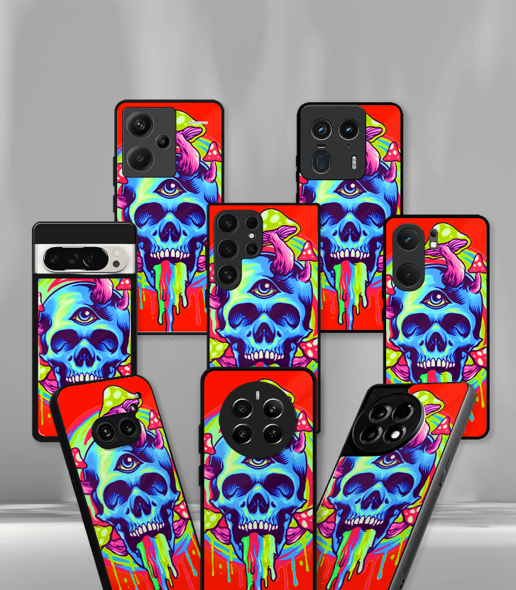 red skull face psych trippy premium glossy case.