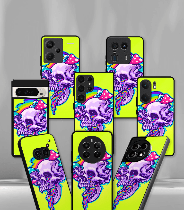 yellow skull face psych trippy premium glossy case.