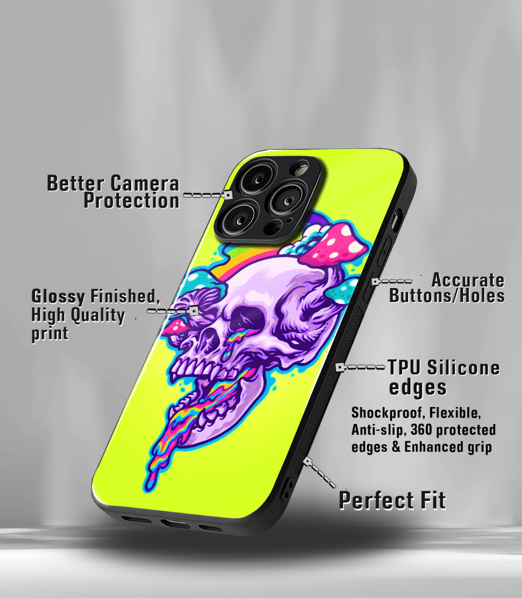 yellow skull face psych trippy premium glossy case.