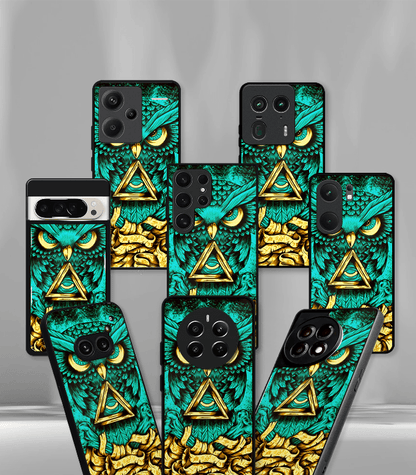 Greenish Illuminati Owl Psych Trippy Premium Glossy Case.