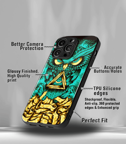 Greenish Illuminati Owl Psych Trippy Premium Glossy Case.