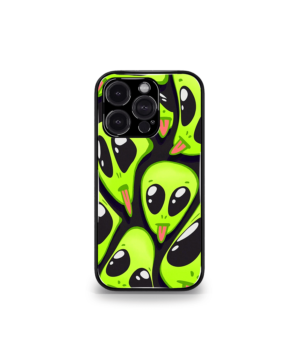 alien faces psych trippy premium glossy case.