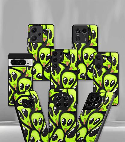Alien Faces Psych Trippy Premium Glossy Case.