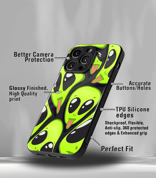Alien Faces Psych Trippy Premium Glossy Case.