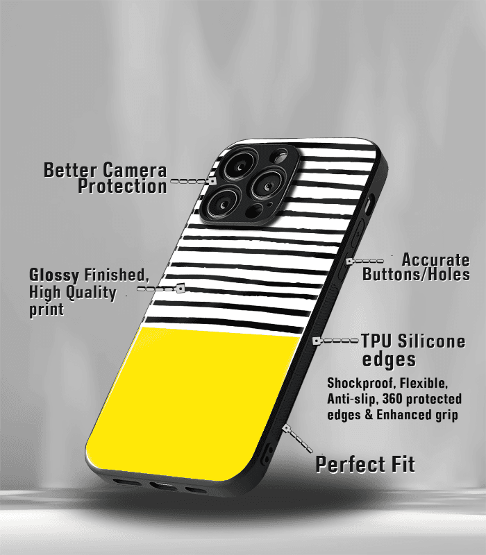 yellow & lines premium glossy phone case