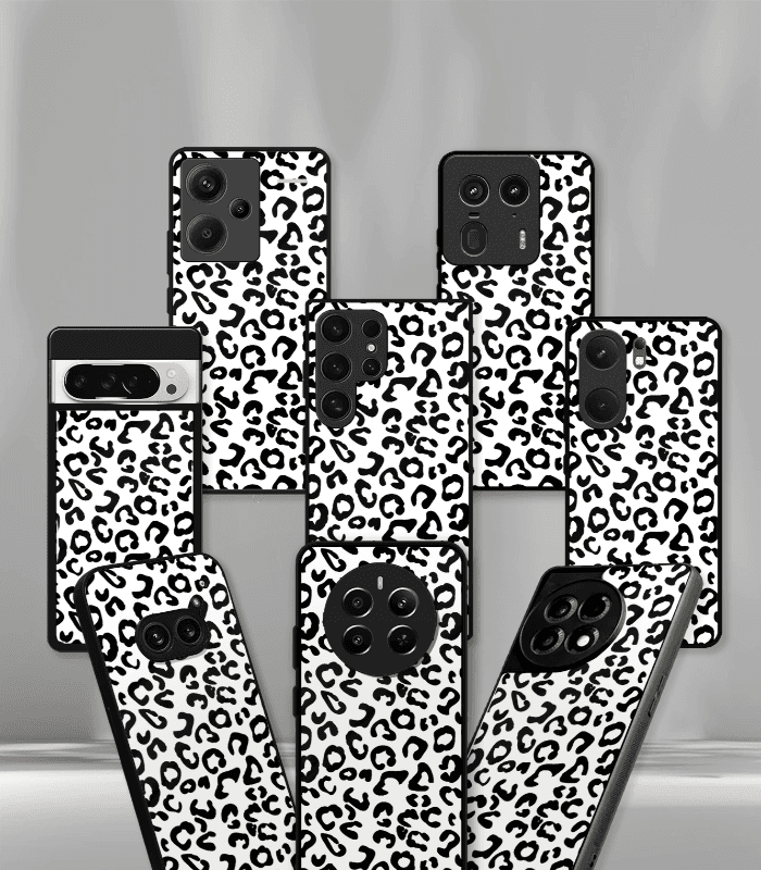 white leopard premium glossy phone case