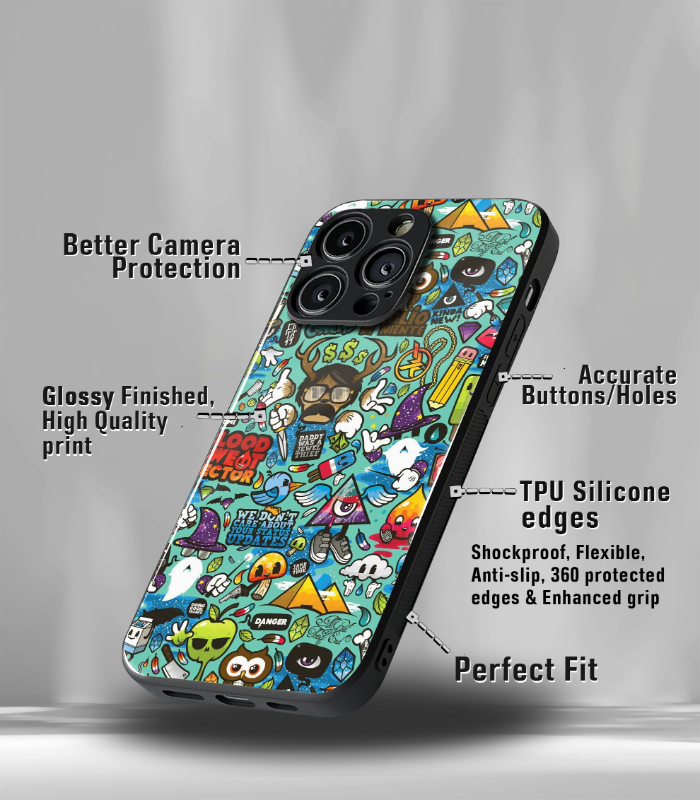 colorful doodle premium glossy phone case