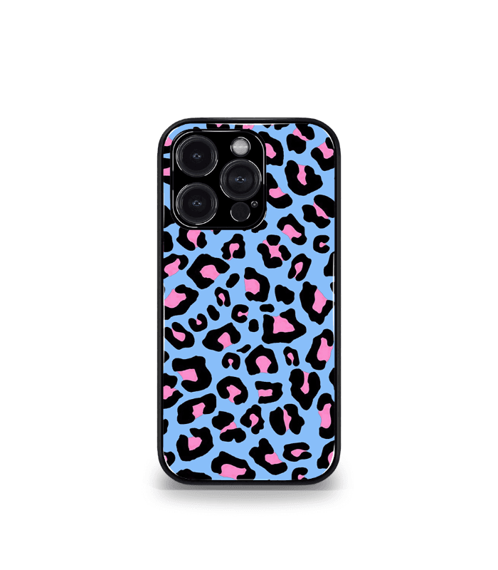 blue leopard premium glossy phone case.