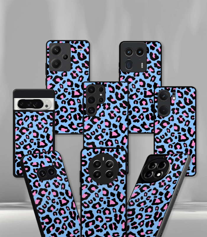 blue leopard premium glossy phone case.
