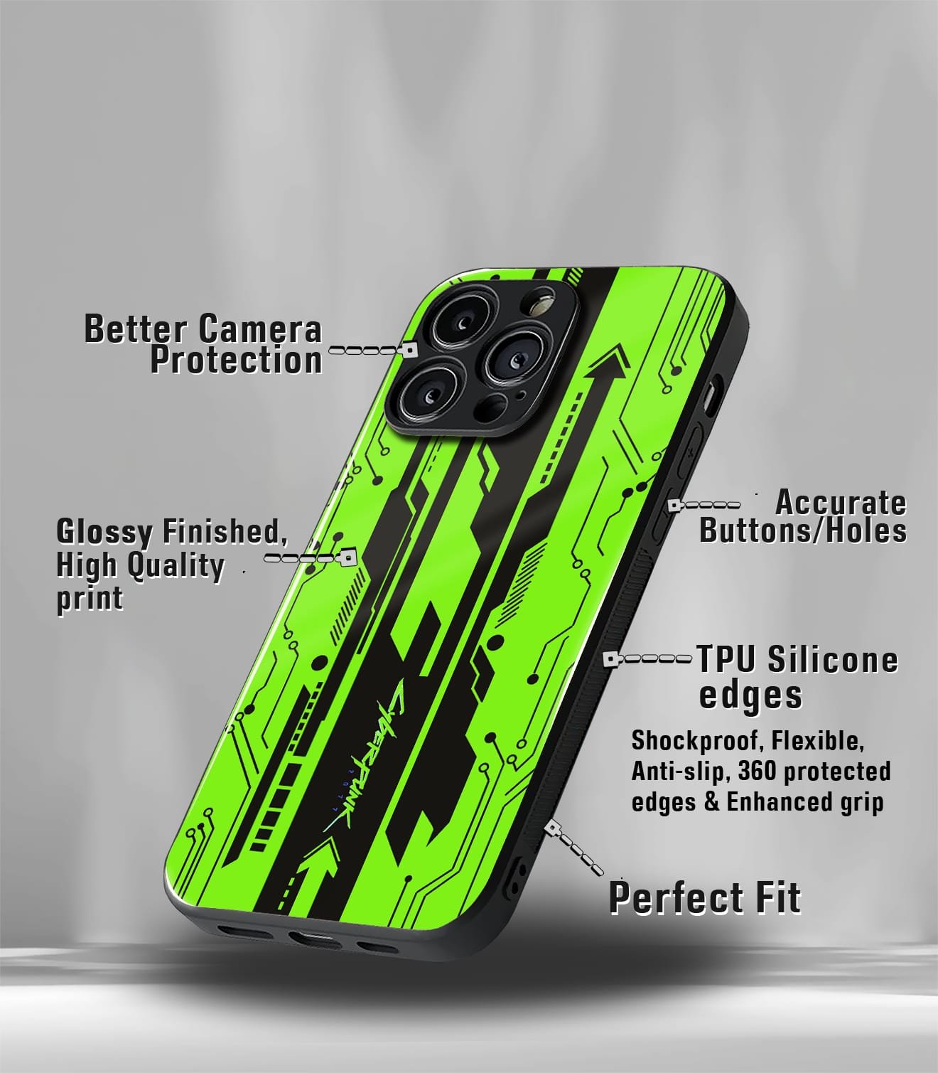 cyberpunk neon green premium glossy phone case