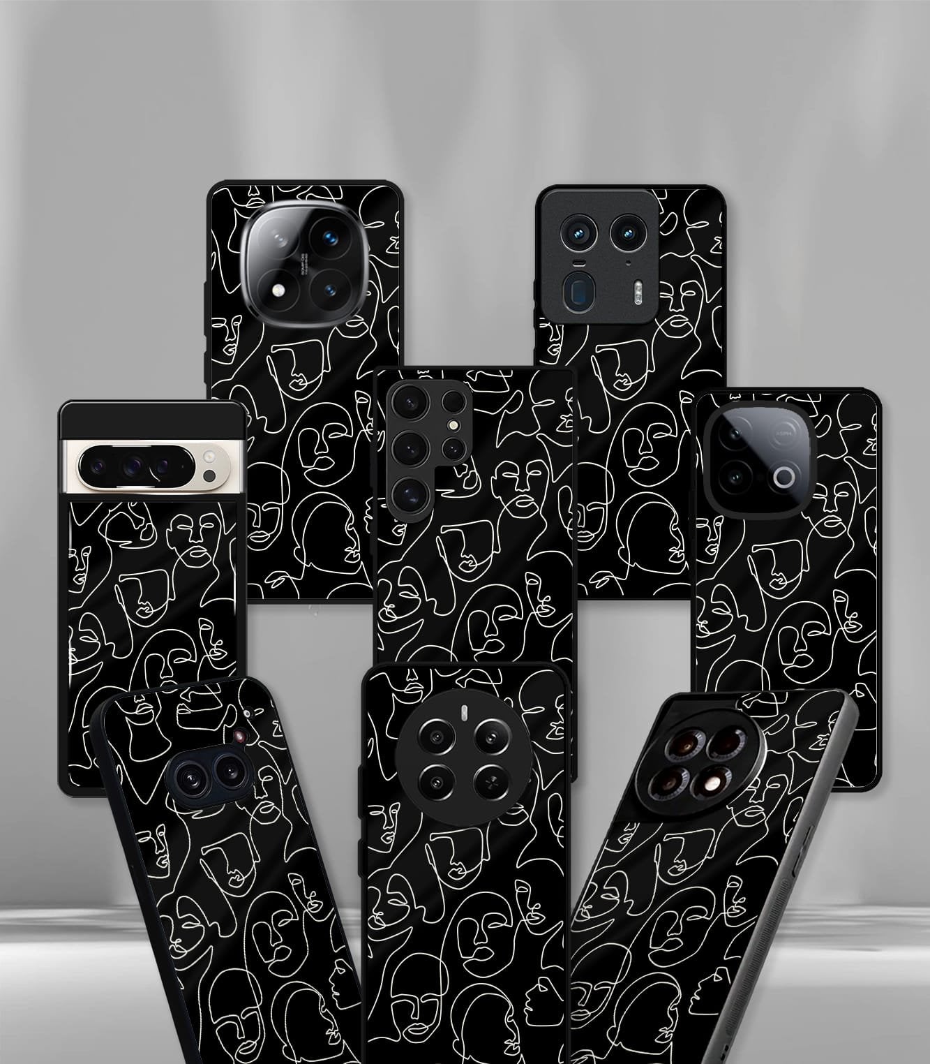 line art faces premium glossy phone case