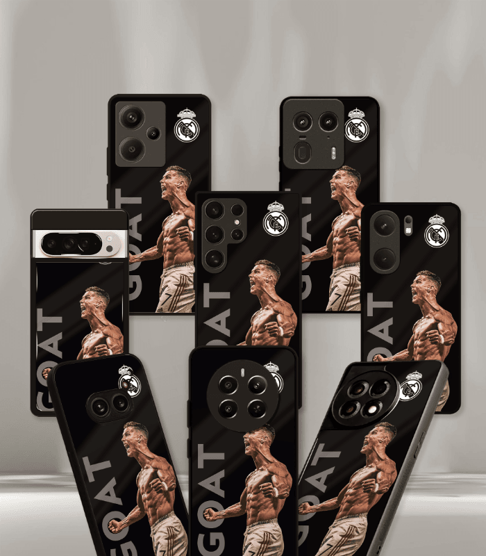 cristiano ronaldo real madrid goat cr7 edition premium glossy phone case.