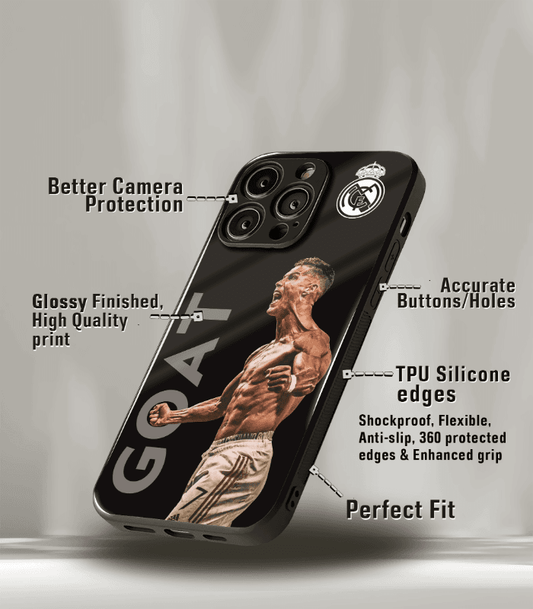 Cristiano Ronaldo Real Madrid GOAT CR7 edition Premium Glossy Phone Case.