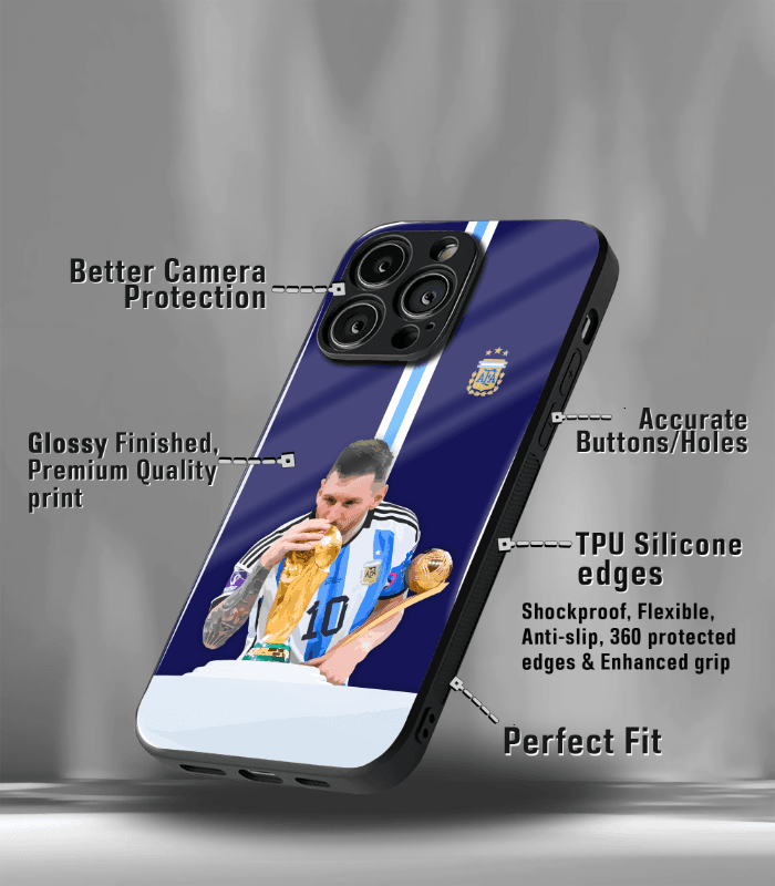 lionel messi goat edition premium glossy phone case.