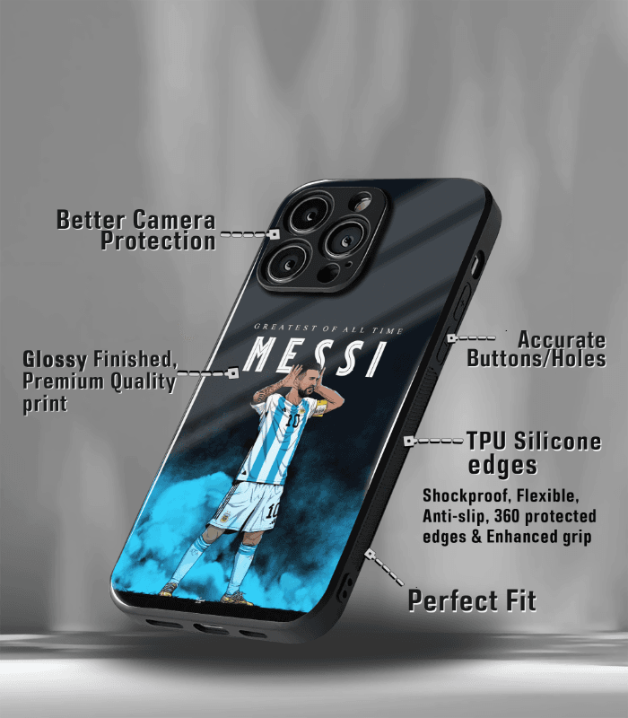 lionel messi goat edition celebration premium glossy phone case.