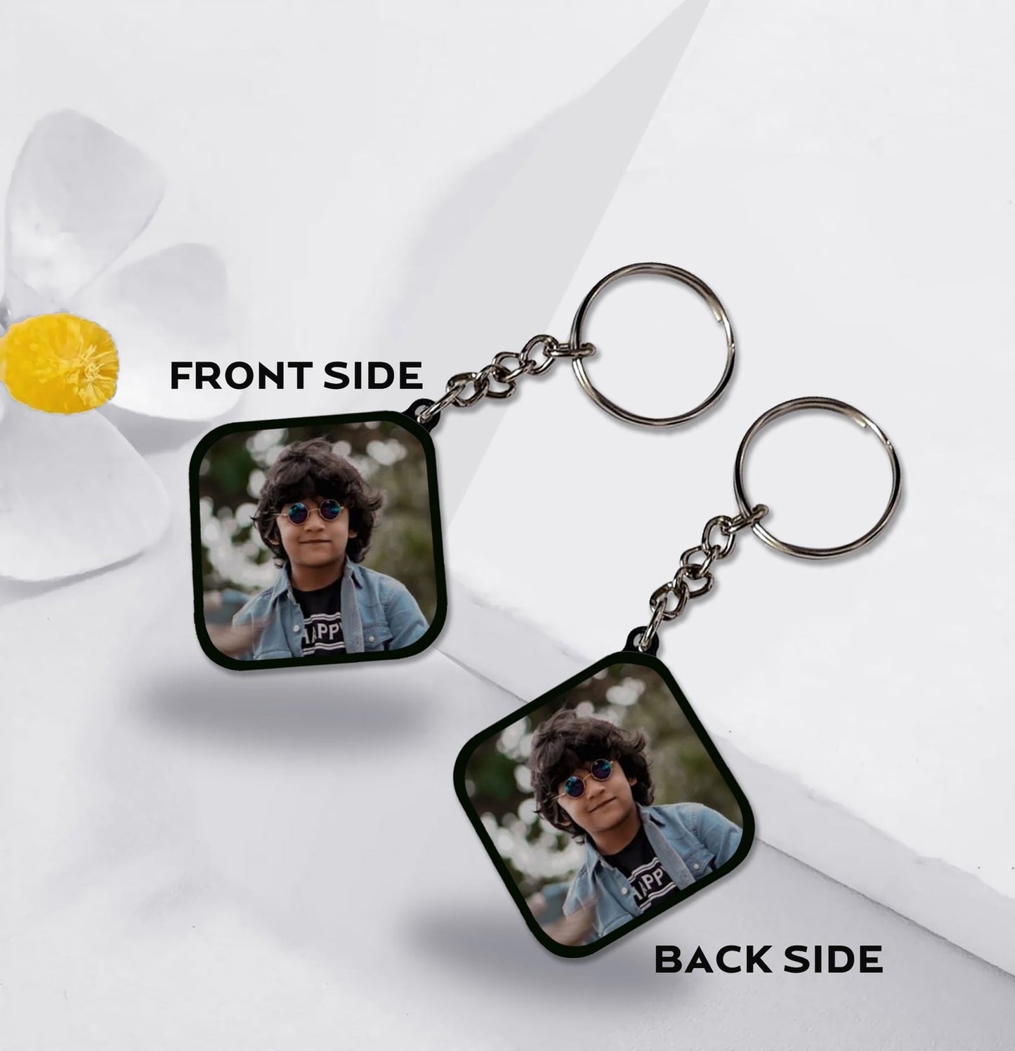 photo printed keychain 2 sided- square shape