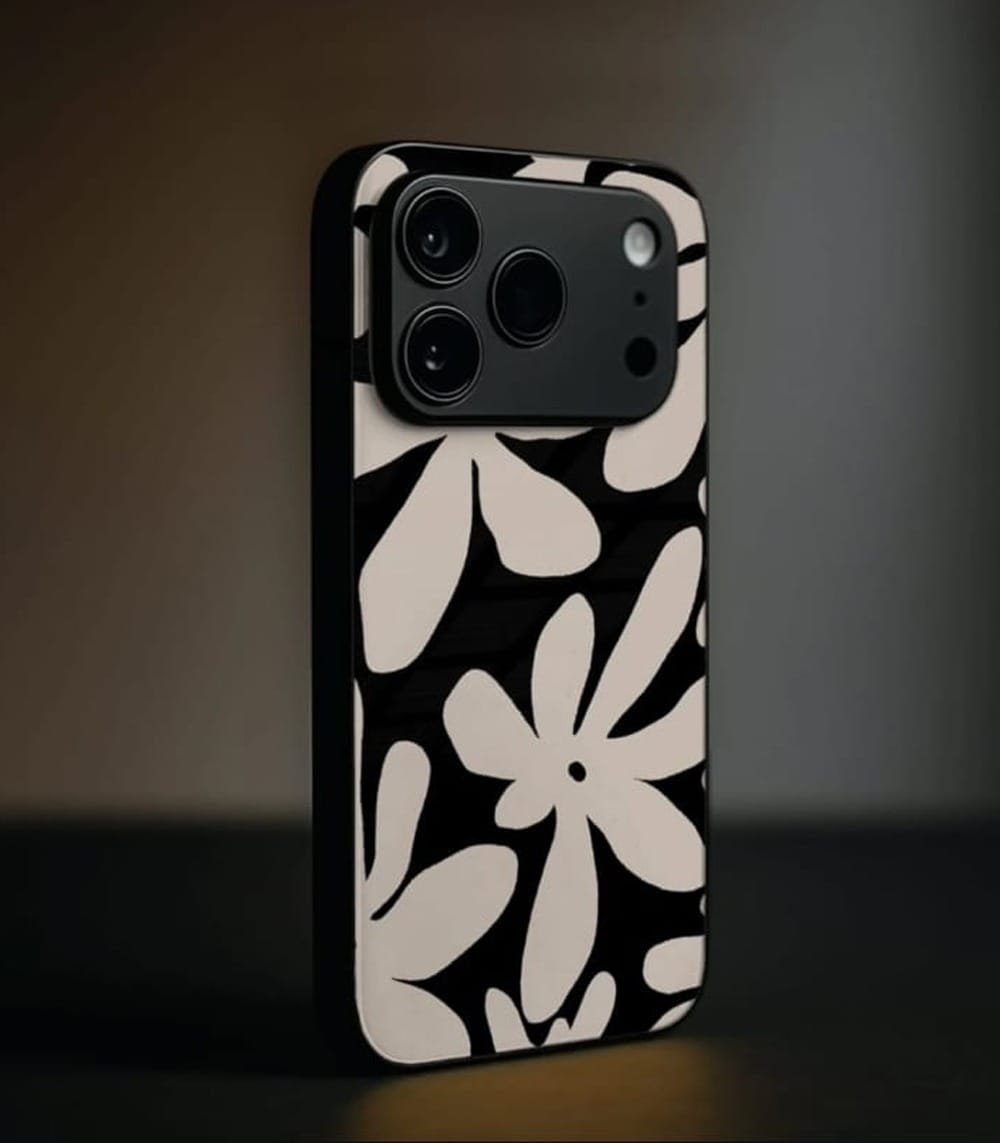 beige & black floral premium glossy phone case