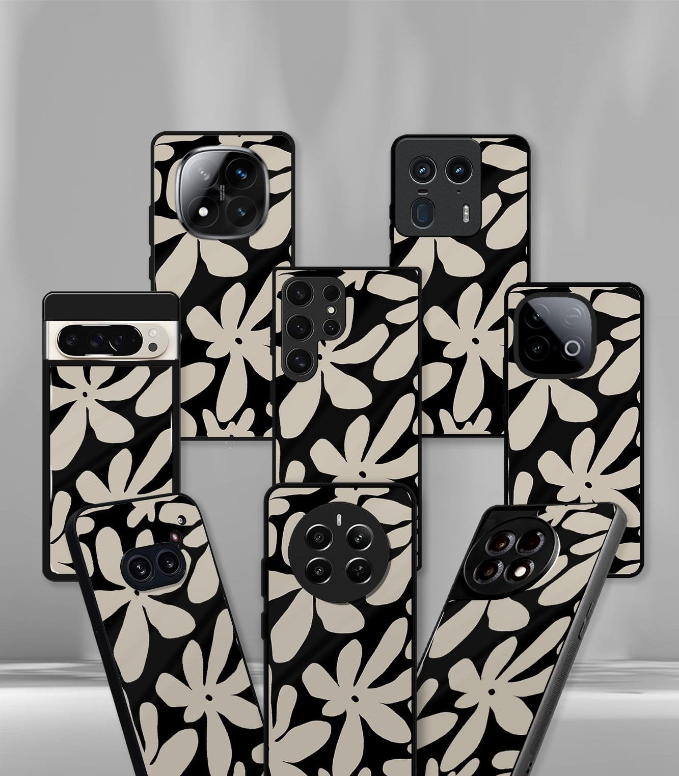 beige & black floral premium glossy phone case